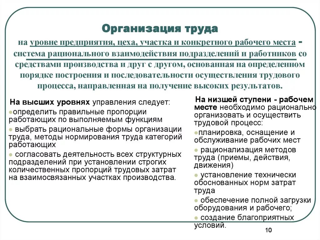 Составляющие трудовых действий. Организация трудового процесса на производстве. Организация труда персонала. Методы организации труда на предприятии. Организация труда рабочих.