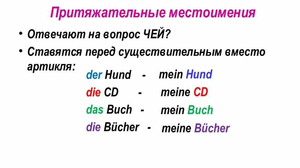 10 притяжательных предложений. Притяжательные местоимения в немецком языке. Притяж местоимения в немецком языке. Притяжательные местоимения. Склонение притяжательных местоимений в немецком.