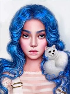 Нарисованная синия девушка