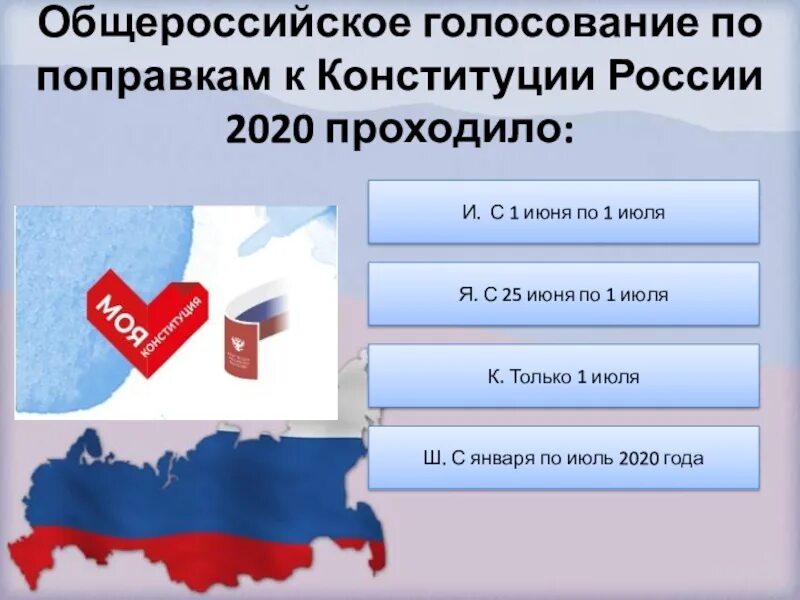 Тест основы конституция рф. Общероссийское голосование по поправкам к Конституции России. Общероссийское голосование. Техническая карта урока по теме Конституция РФ.