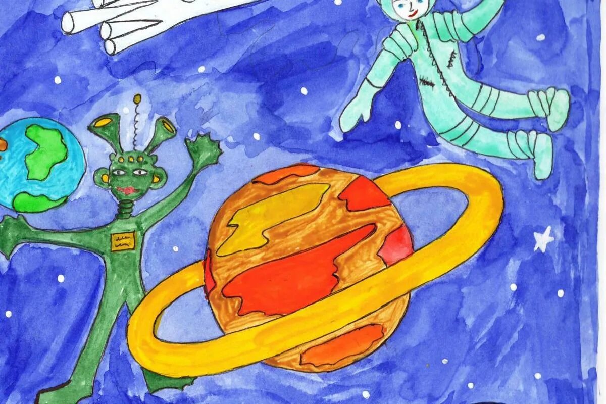 Рисунок на тему космос. Рисунок на космическую тему. Детские рисунки на тему космос. Рисунки на тему космос для детей. Детские рисунки на тему космонавтики