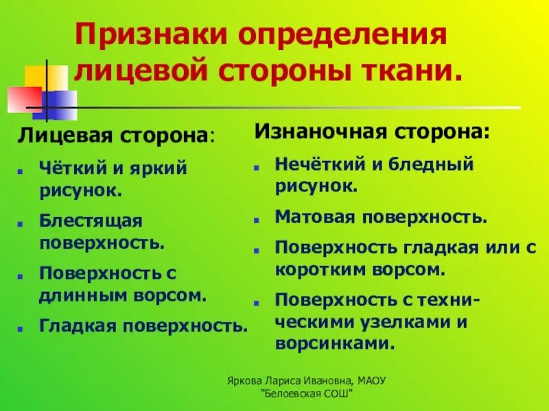 Признаки лицевой стороны ткани. Признаки определения лицевой стороны ткани. Основные признаки по которым определяют лицевую сторону. Признаки лицевой и изнаночной стороны ткани. Как определить лицевую и изнаночную сторону