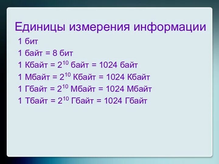 Таблица бит байт Кбайт Мбайт Гбайт. 1 Байт 8 бит. 1 Мбайт = 1024 байт. 1 Байт 8 бит таблица.