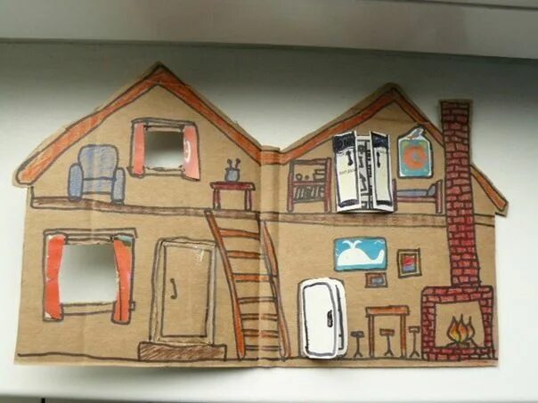 Домик для бумажной куклы. Поделка дом из бумаги. Бумажный домик своими руками. Бумажный дом для кукол.