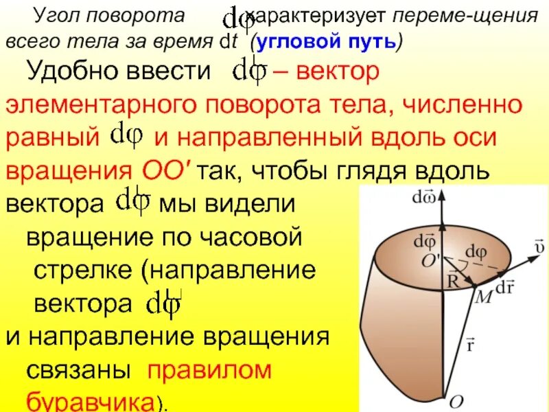 Угол путь. Угол поворота тела. вектор элементарного углового перемещения. вектор углового вращения. угол поворота определение.