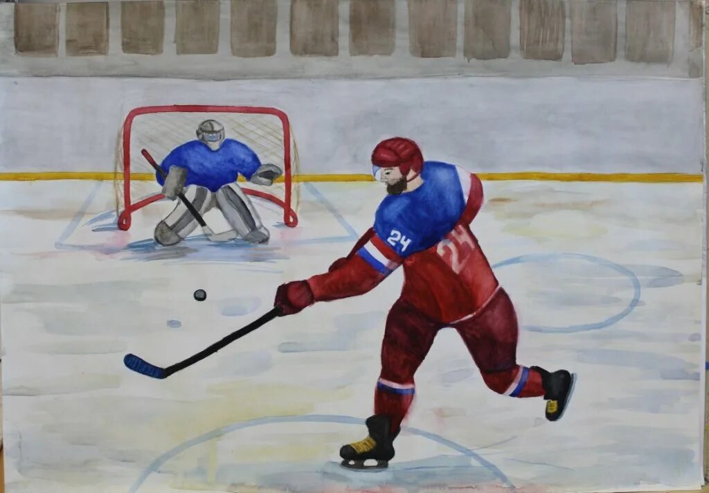 хоккеист акварель. рисунок на тему хоккей для детей. тема хоккей 7. детские иллюстрации хоккей. тема хоккей 7.