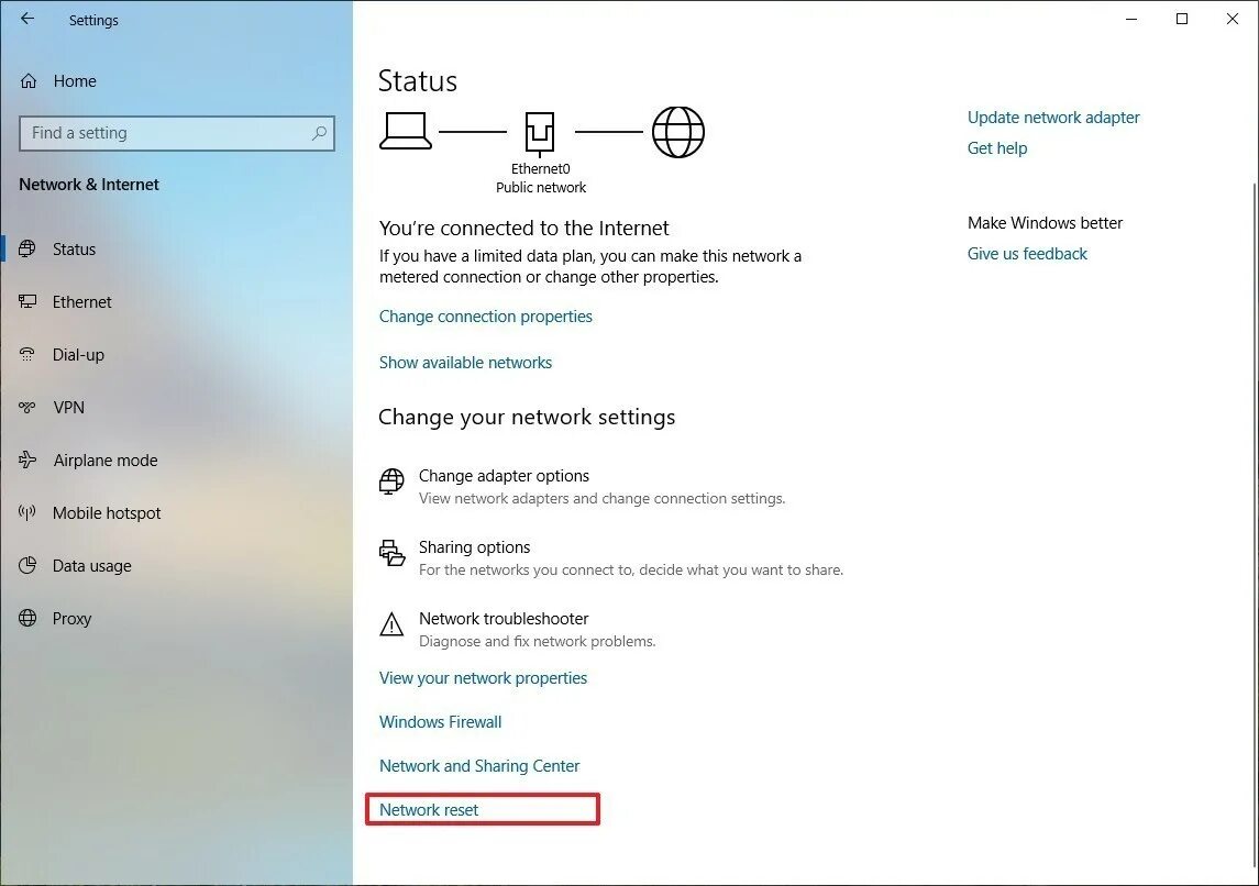 Network internet settings