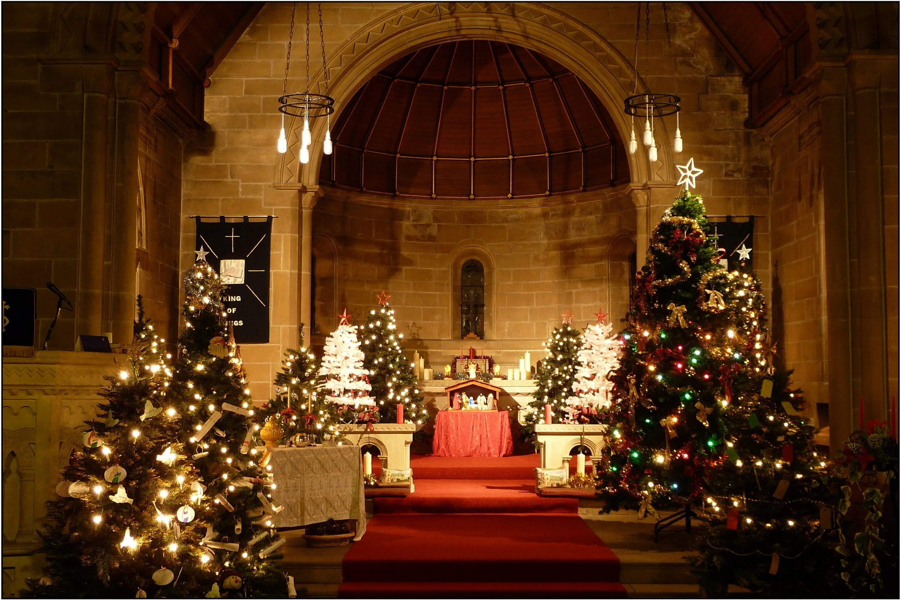 Католический храм в Рождество. Рождество храм фон. Christmas Trees in Churches. Christmas show in Church.