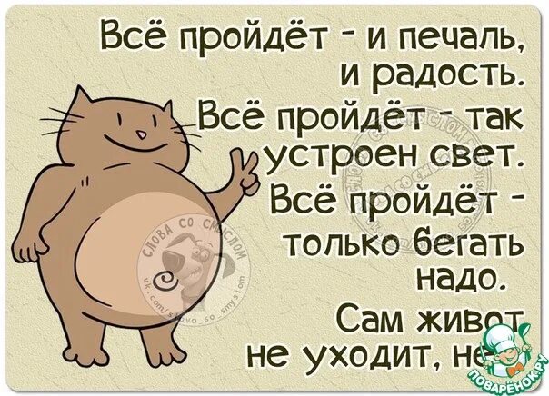 Всё пройдёт и печаль и радость. Пузико не уйдет. Уйди жир с пуза. Уходи жир с пуза в чужие рейтузы.