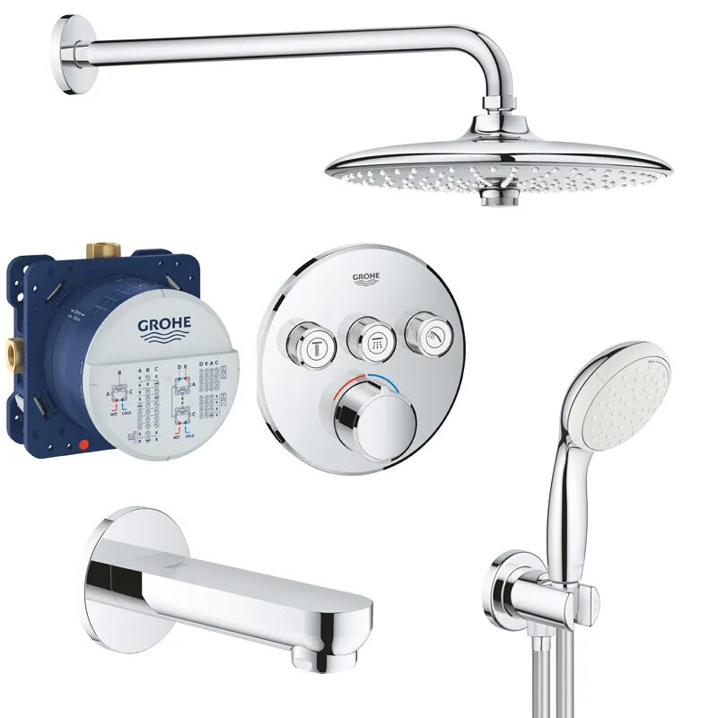 Душевой комплект Grohe Essence 119699. Душевая система Grohe Grohtherm SMARTCONTROL. Душевая система Grohe Essence 119697. Смесителем, с изливом Grohe Rainshower SMARTCONTROL 2914626458.