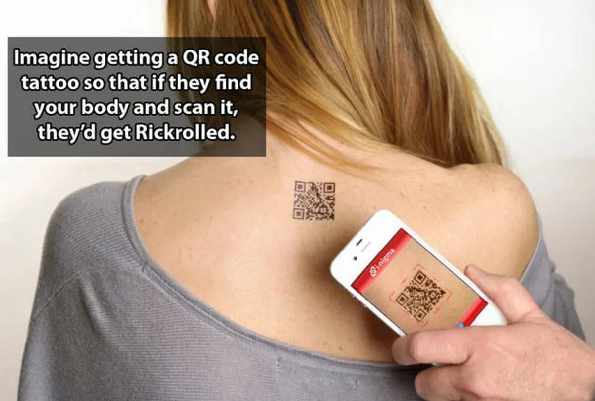 Тату QR код. QR код RICKROLL. QR код на Rick Roll. Татуировка с QR кодом рикролл. Код на рикролл