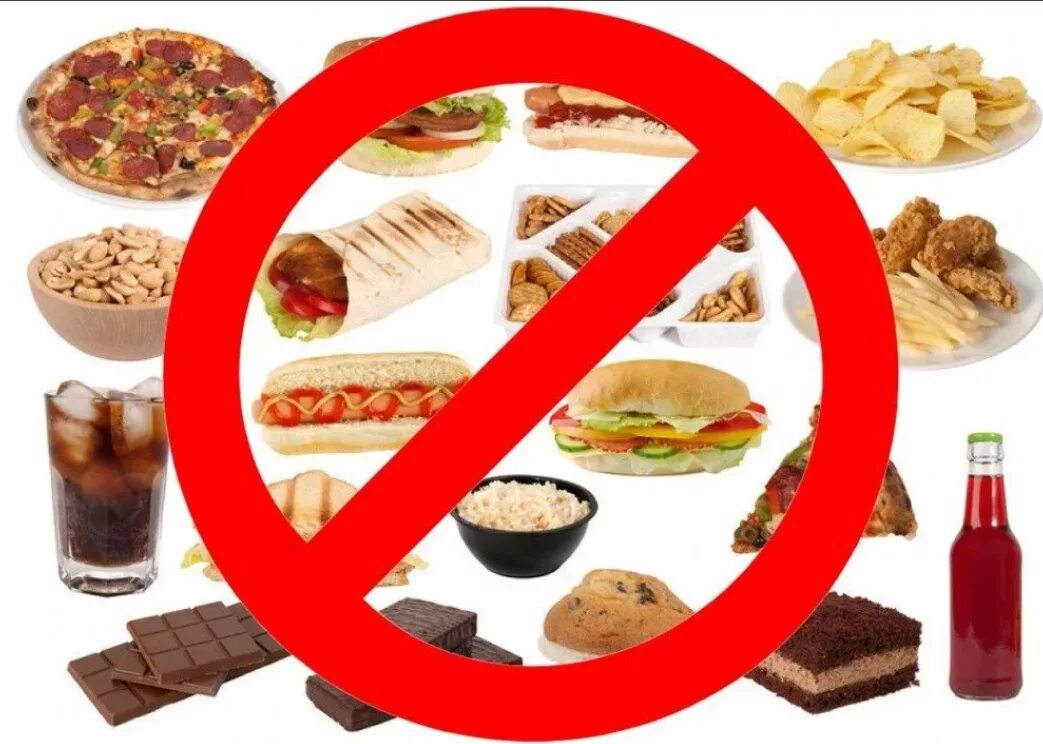Что нельзя есть пожилым людям. Запрещенные продукты питания. Исключить из рациона вредные продукты. Нездоровая пища. Запрещенные продукты на диете.