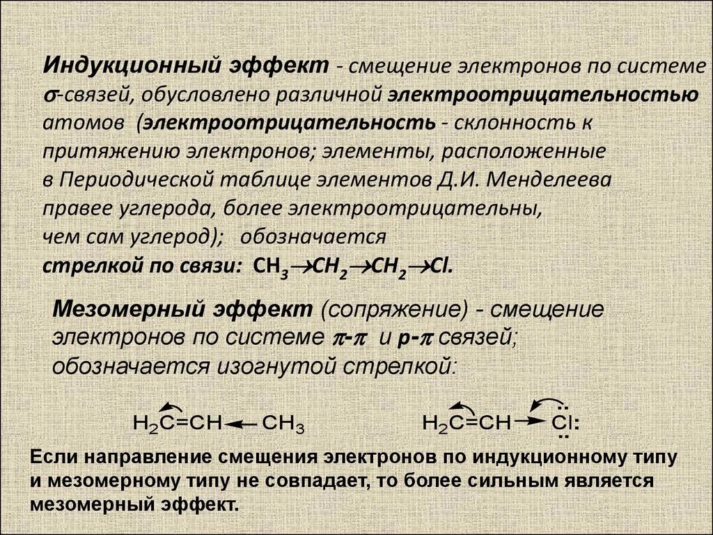 Направление смещения электронов. Индукционный эффект. Смещение электронов. Смещение электронов в соединениях.