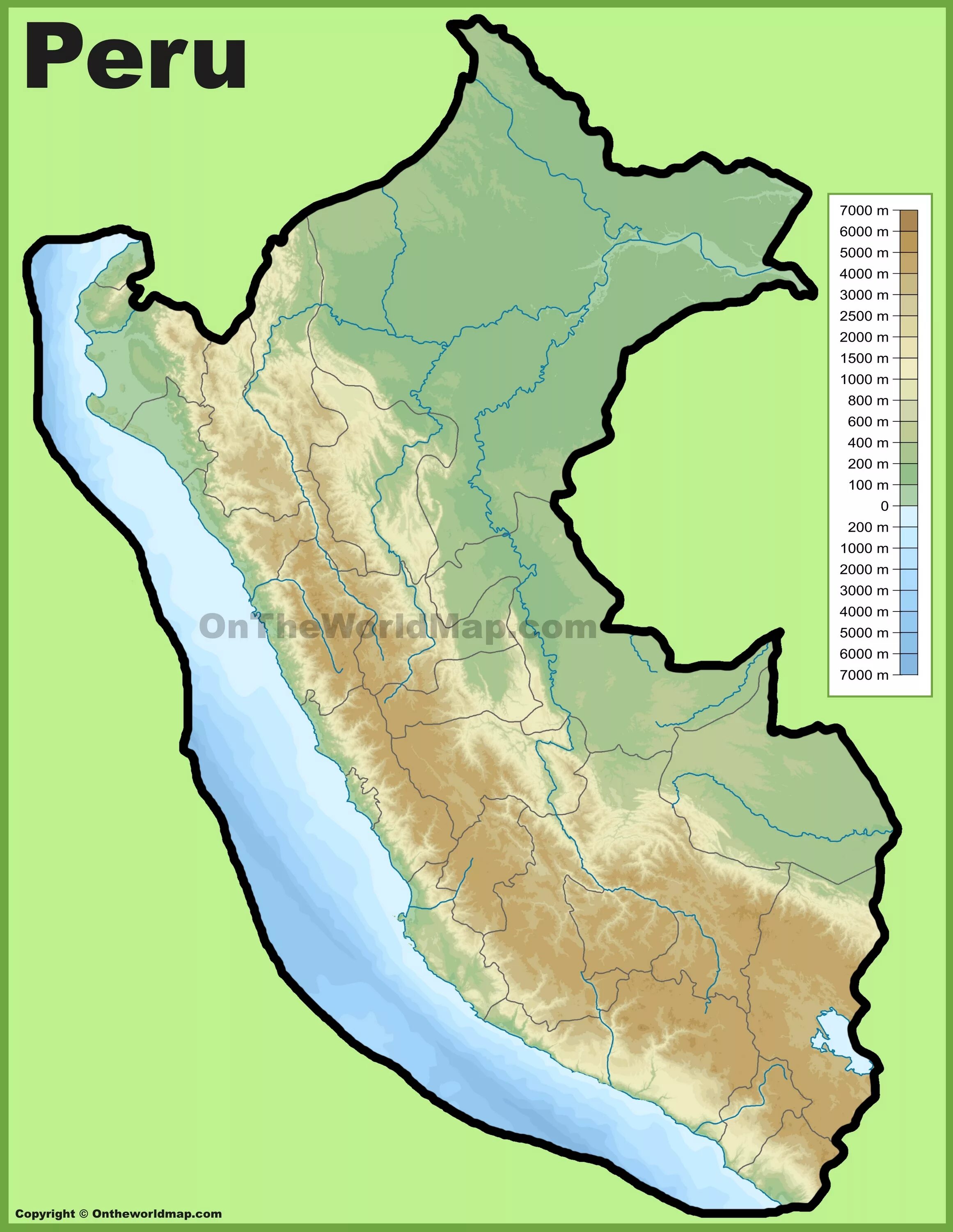 Peru political map with capital Lima, national borders, most important cities, r