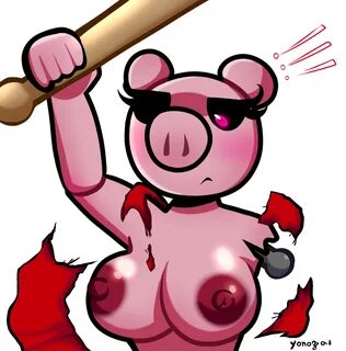 roblox, blush, holding object, horror, piggy (game), pink skin, png, red ni...