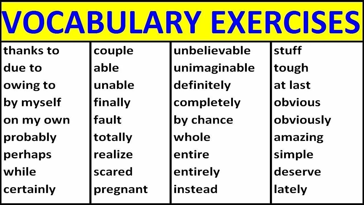 How vocabulary is learned. Vocabulary mistakes. thanks exercises. y words.
