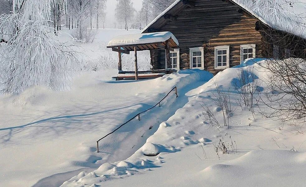 Фото зимнего домика в деревне Winter Живописные пейзажи, Пейзажи, Зимние сцены