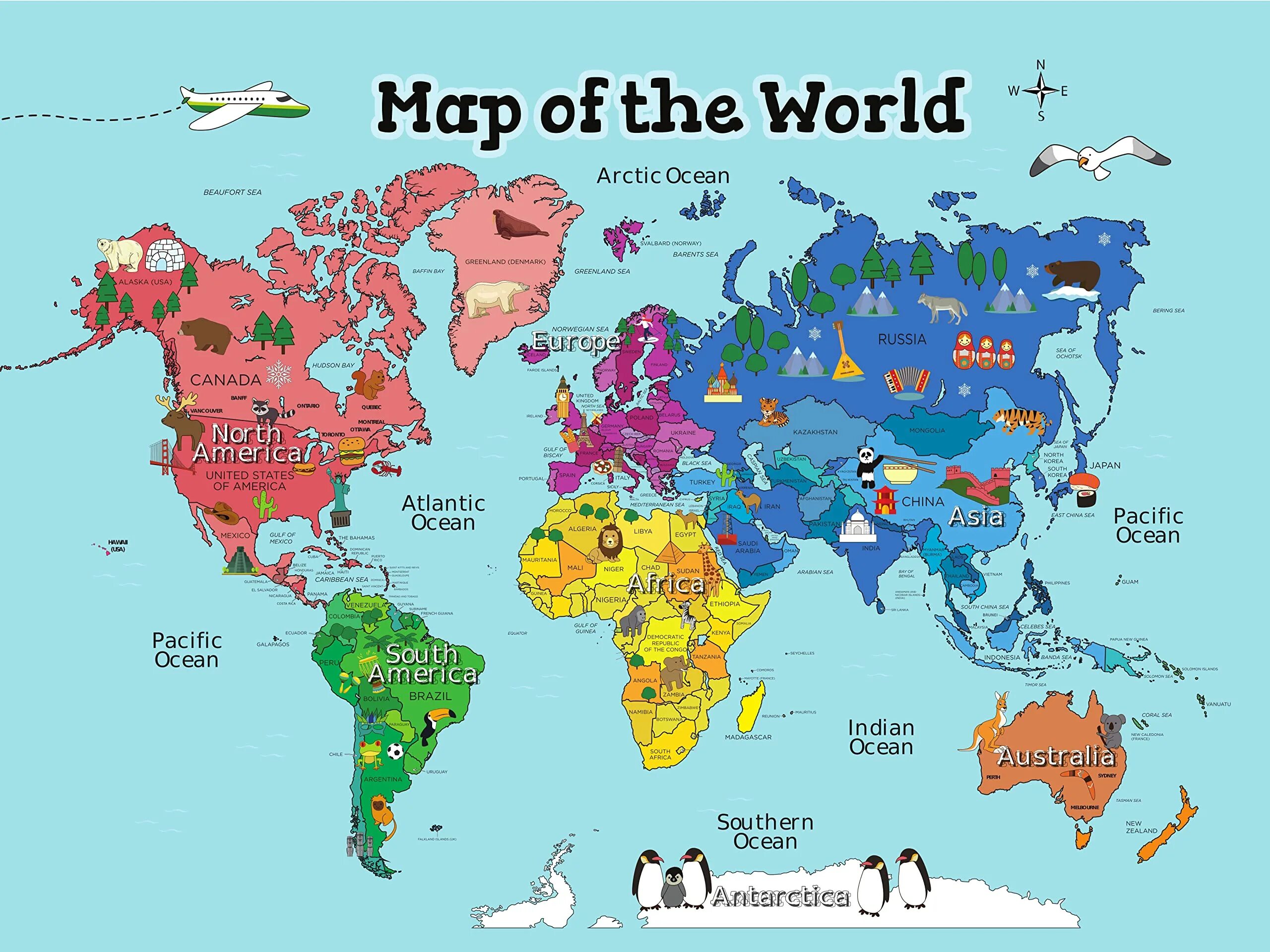 World Map for children. Map of the World for Kids in English.