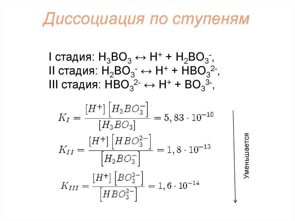 Диссоциация ортоборной кислоты. Ступенчатая диссоциация борной кислоты. H3bo3 ступенчатая диссоциация. Диссоциация по ступеням. Fe h3bo3