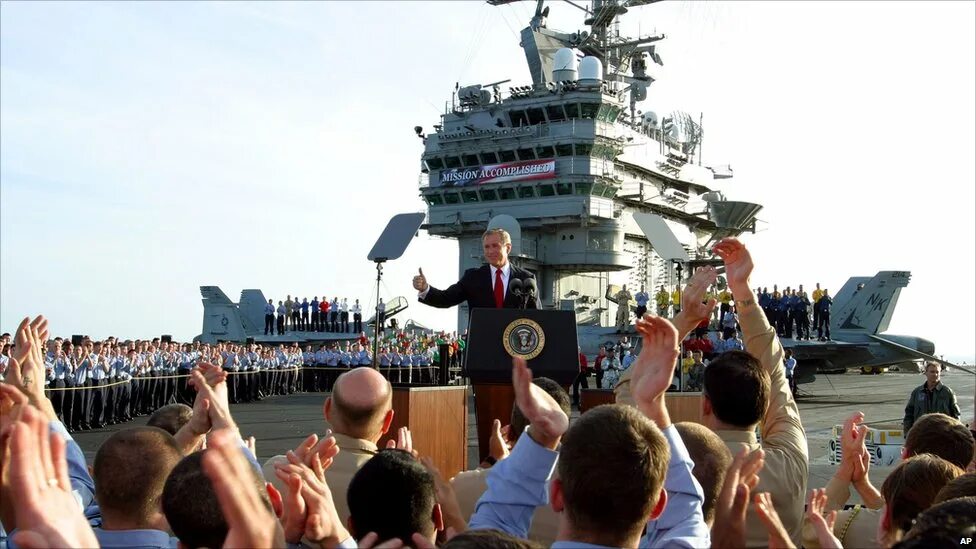 1 мая 2003. Джордж Буш Mission accomplished. Джордж Буш 1 мая 2003. Джордж Буш объявил об окончании основных боевых действий в Ираке.