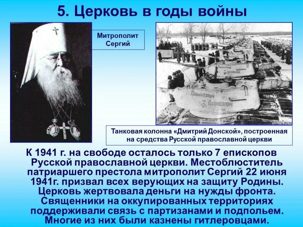 Церковь в великую отечественную войну. Церковь в великую отечественную войну