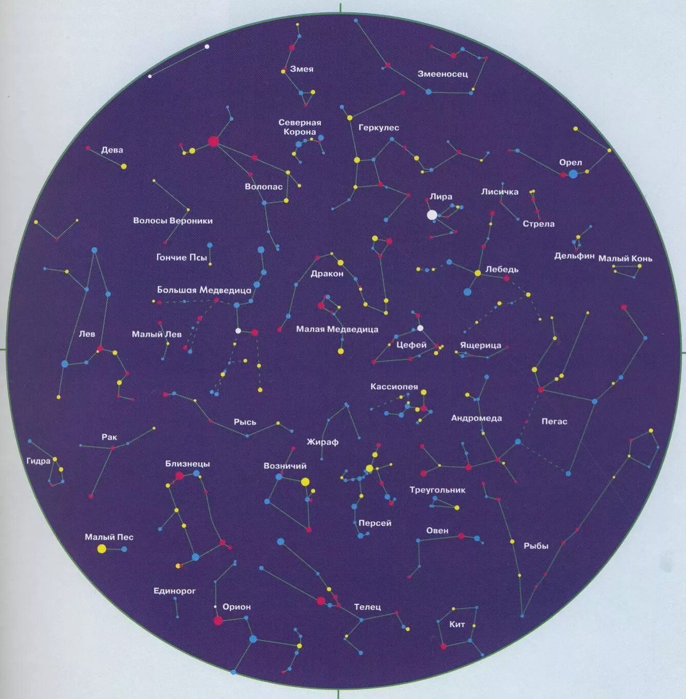Виды созвездий. Карта звёздного неба Северное полушарие большая Медведица. Карта звездного неба Северного полушария Созвездие возничий. Созвездия Северного полушария карта для детей. Созвездие Льва на карте звездного неба Северного полушария.