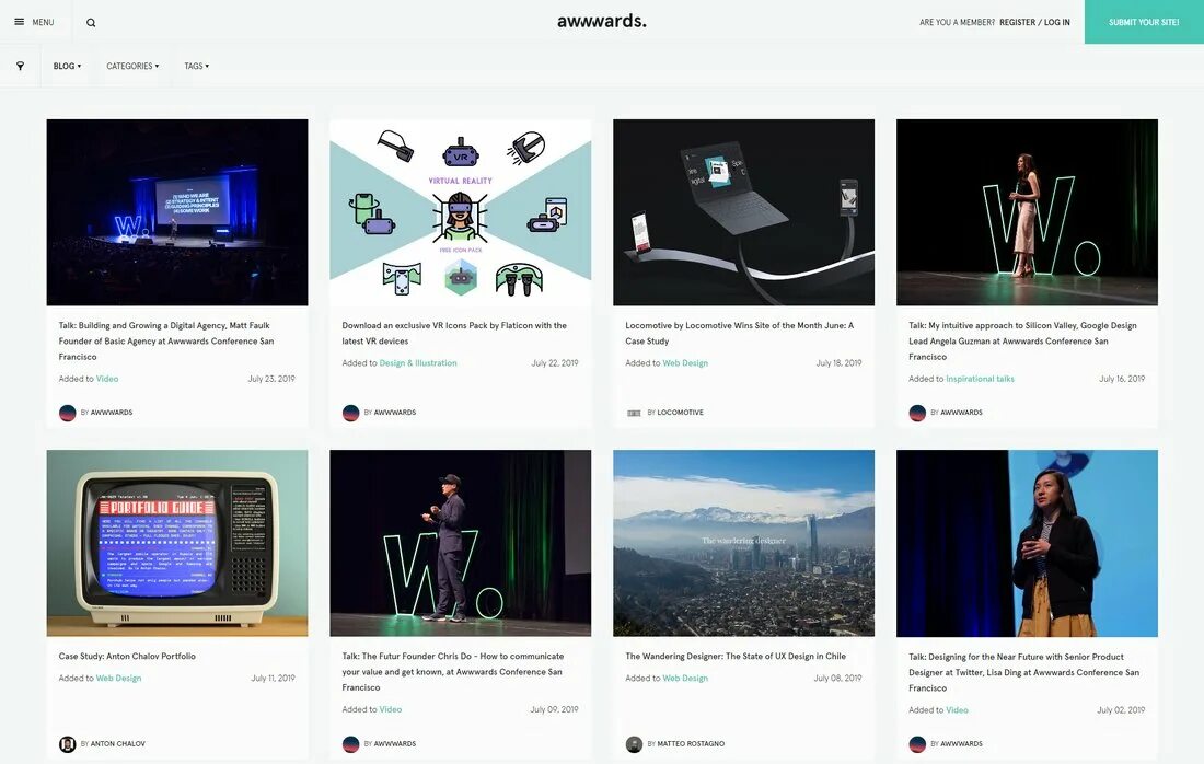 Awwwards. News Grid. Как попасть сайт Awwwards.