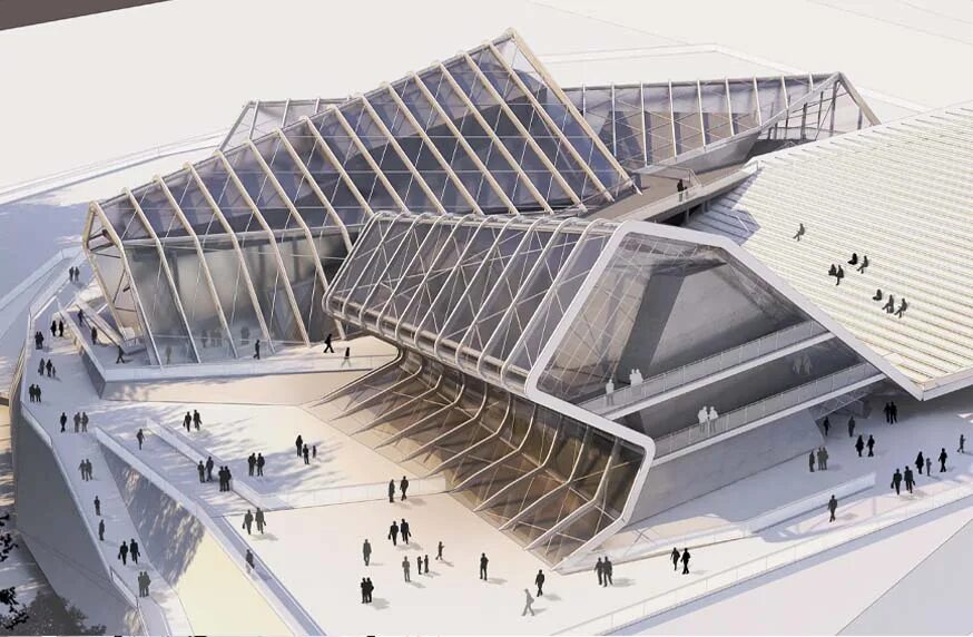 Правила проектирования спортивных сооружений. Павильон Даниэль Либескинд 2001 генплан здания. Выставочный павильон в Куала-Лумпур. Кристиан де Портзампарк архитектура. Фостер большепролетные конструкции.