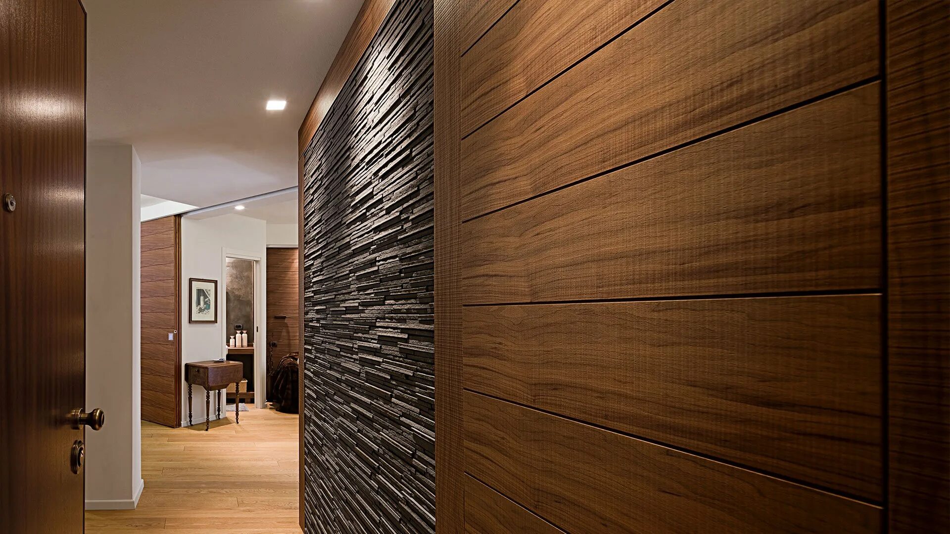 Деревянные панели для стен в интерьере прихожей Modern Entrance Design Inspiration