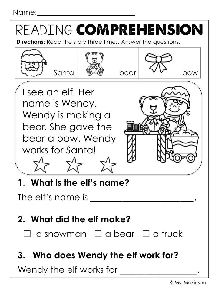 Christmas Elves Worksheet for Kids. Elf Worksheets. Christmas reading Comprehension for Kids. Christmas Elf Worksheet.