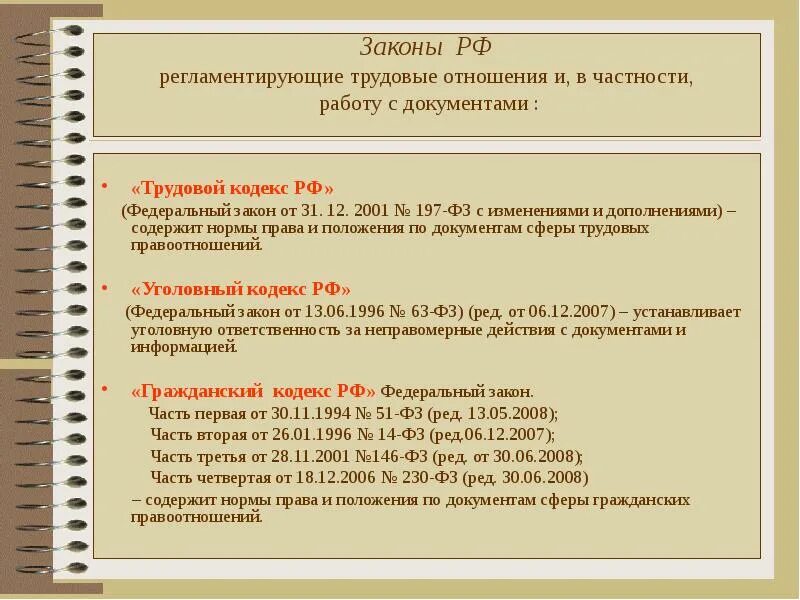 Законы документов регламентирующие