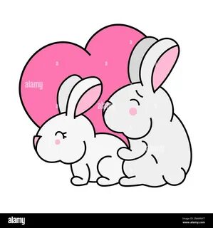 Couple of lovers Cute rabbits. girl with floral wreath and rose and hare bo...