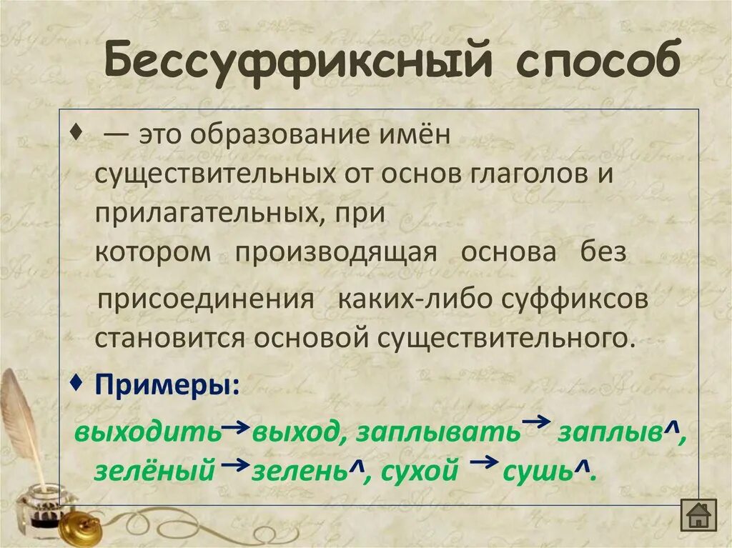 Бессуффиксный способ образования существительных. Бессуффиксный способ образования слов примеры. Бессуффиксальный способ образования. Бессуффиксный способ образования примеры. Образование слова обмен