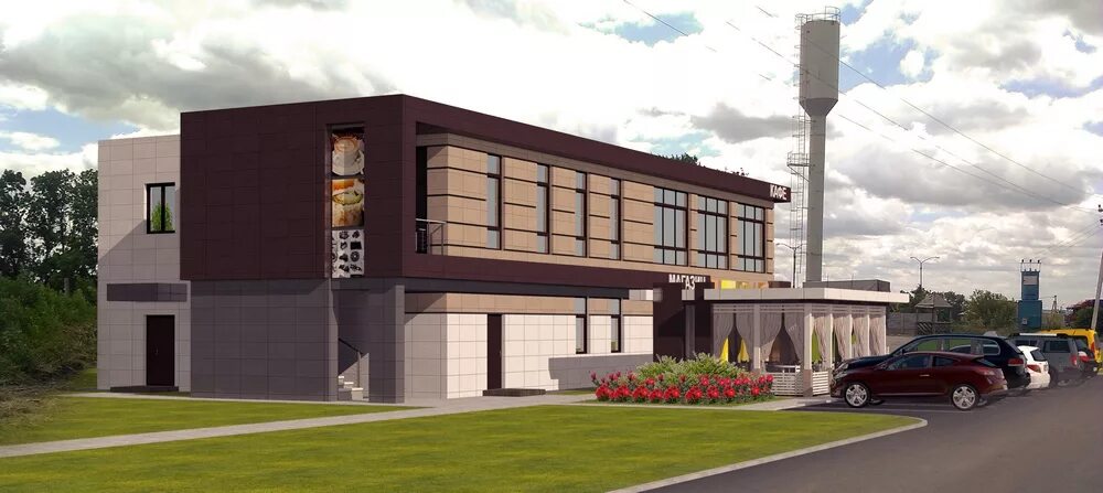 фасад кафе в современном стиле. проект магазина с мансардой. двухэтажный магазин проект. фасады торговых зданий. входная группа фасад.