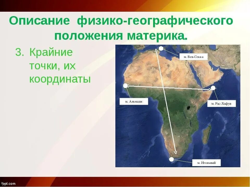 Какая восточная точка африки. Физико географическое положение Африки 7 класс. Физико-географическое положение материка Африка. ФГП материка Африка. План описания географического положения материка.