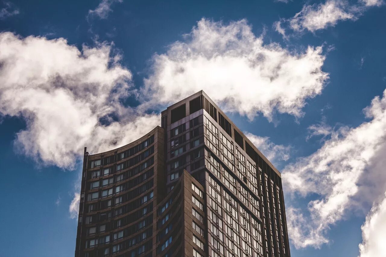 Cloud building. Blue cloudy sky architecture. cloudy residence.