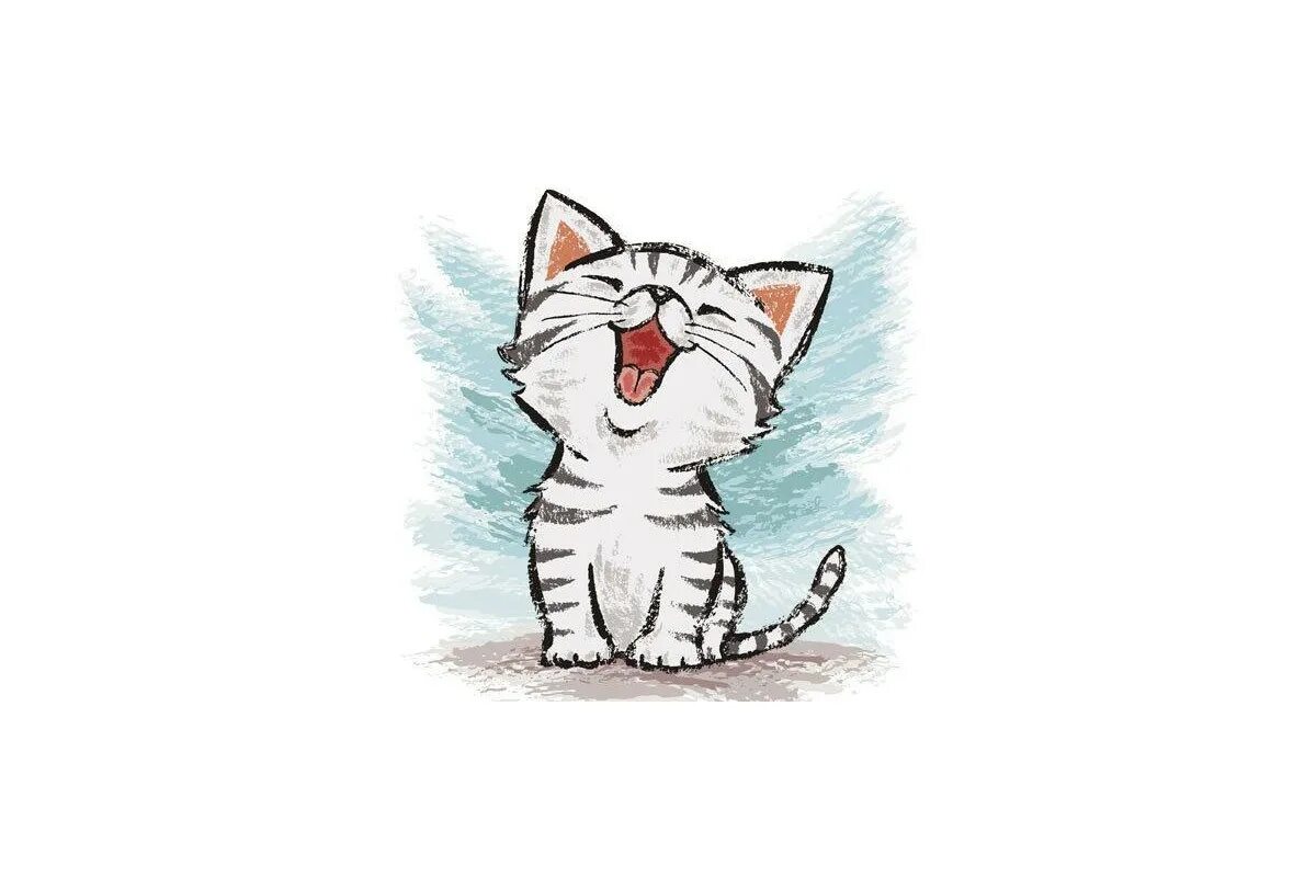 Детская мяу. Котенок мяу. Кот мяукает. Котенок рисунок на белом фоне. Радостный кот.