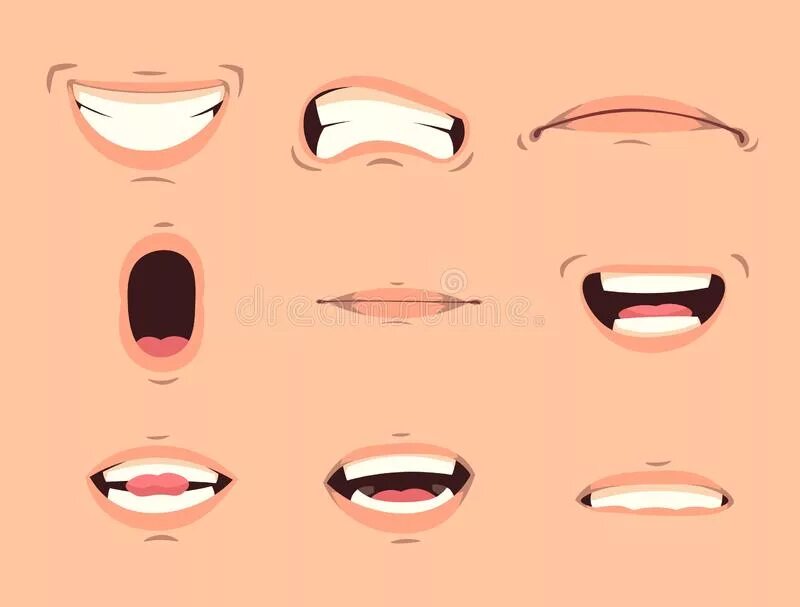 Рот фразы. Выражения рта. мультяшный рот. мимика рта. рот на белом фоне.