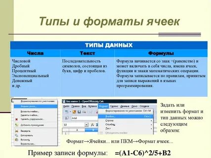 Форматы числовых данных в ячейках