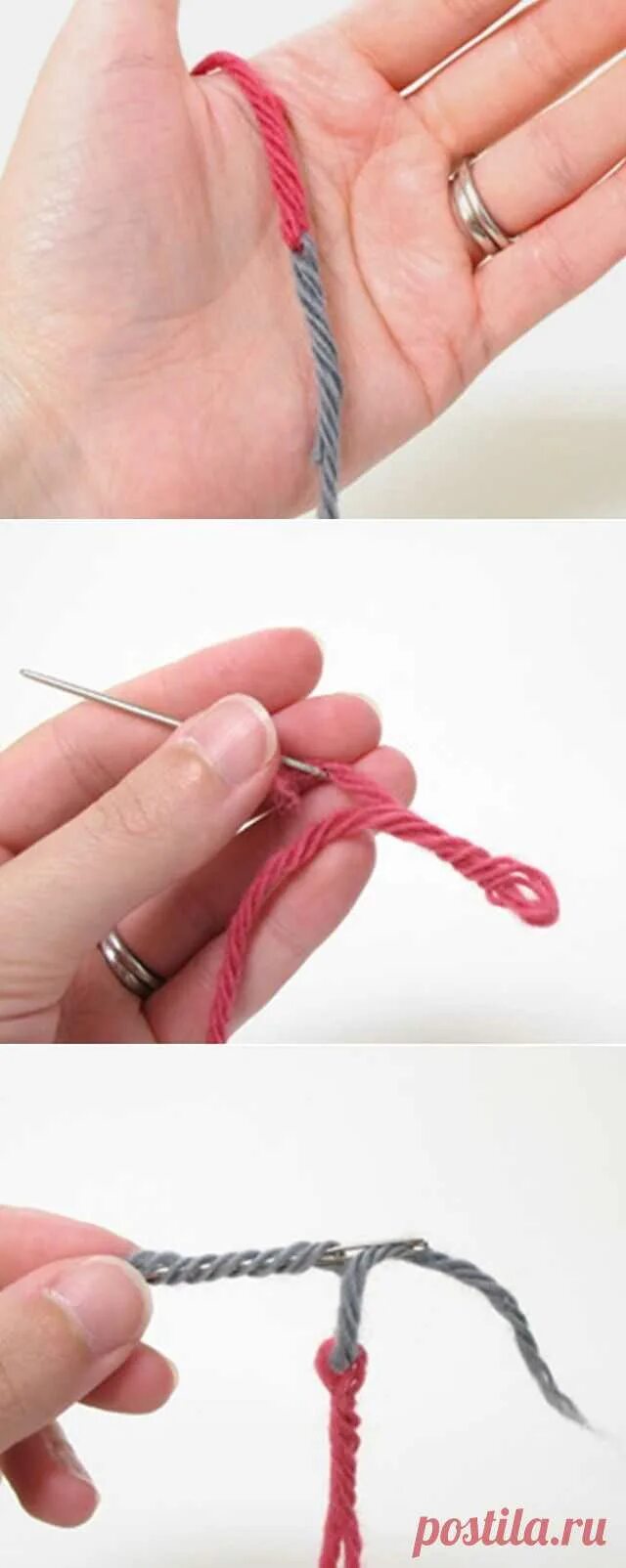 Вязание узелками. Скрытый узел нитки. Узел для вязальных нитей. Прочный узел для нитки.