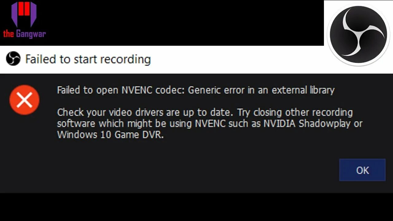 Старт рекординг. NVENC Error OBS. Обс не удалось открыть кодек NVENC. Failed to start LSB на черном экране.