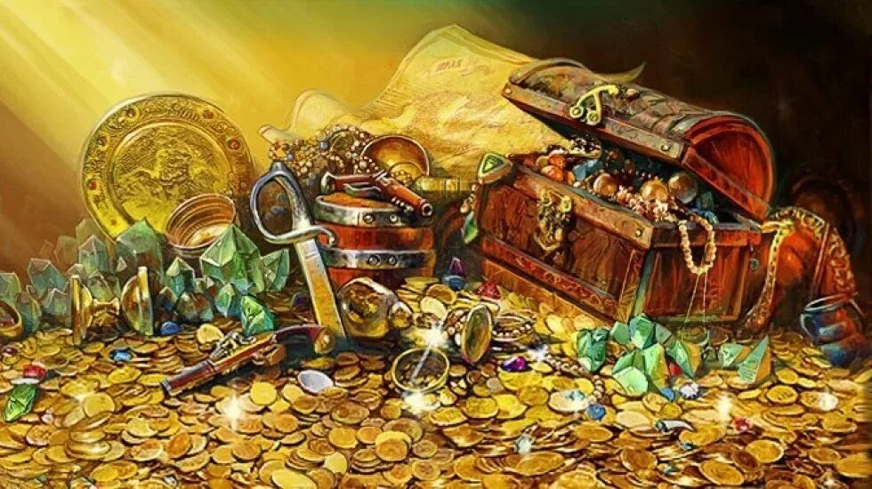 Изобилие боб. Затонувшие сокровища «Витте Лиува». Сундук с золотом. Сундук с богатством. Сказочное богатство.