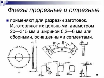 Типы отрезных фрез