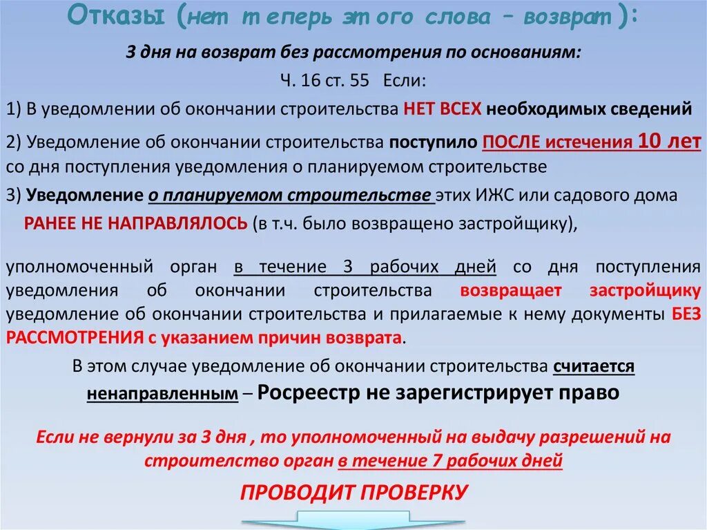 Уведомление об окончании строительства. Уведомление о завершении строительства. Возврат документов без рассмотрения. Возвратить уведомление без рассмотрение.