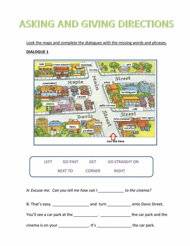 Карта giving Directions. Giving Directions упражнения. Direction задания для детей. Asking and giving Directions задания. Giving directions worksheets