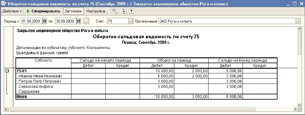 Уставной капитал счет в 1с