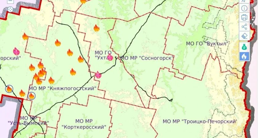 Иас пожары в республике коми. Карта пожаров коми. карта лесных пожаров республики коми.