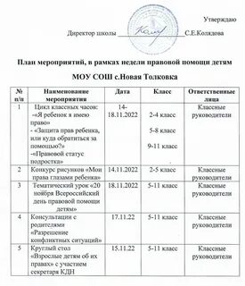 План мероприятий по правовой помощи