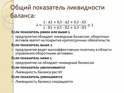 Показатели уровня ликвидности