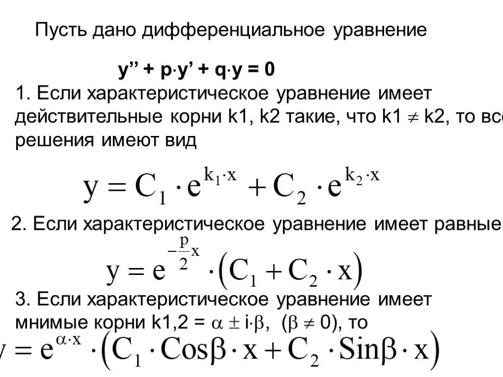 Функция имеет решение если. Характеристическое уравнение для дифференциального уравнения 2. Дифференцированные уравнения 2 порядка. Характеристическое уравнение для дифференциального уравнения. Решение характеристического уравнения дифференциального уравнения.